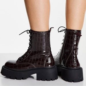 ASOS chunky square toe lace up boots